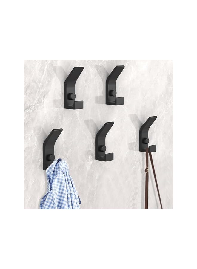 promass 5 Pack Coat Hooks for Hanging, Heavy Duty Hat and Coat Hanger with Fixing Screws, Dual Wall-Mounted Hooks for Clothes, Robes, Towels, Ideal for Door, Bathroom, Bedroom (Black) - Image 4