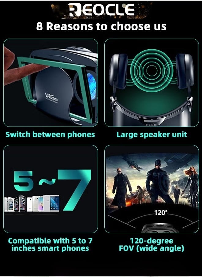 REOCLE VR Headset Glasses HD 3D VR Glasses Virtual Reality Headset for TV & Phone Movies & Education & Video Games Compatible 5-7 inch  - Image 5