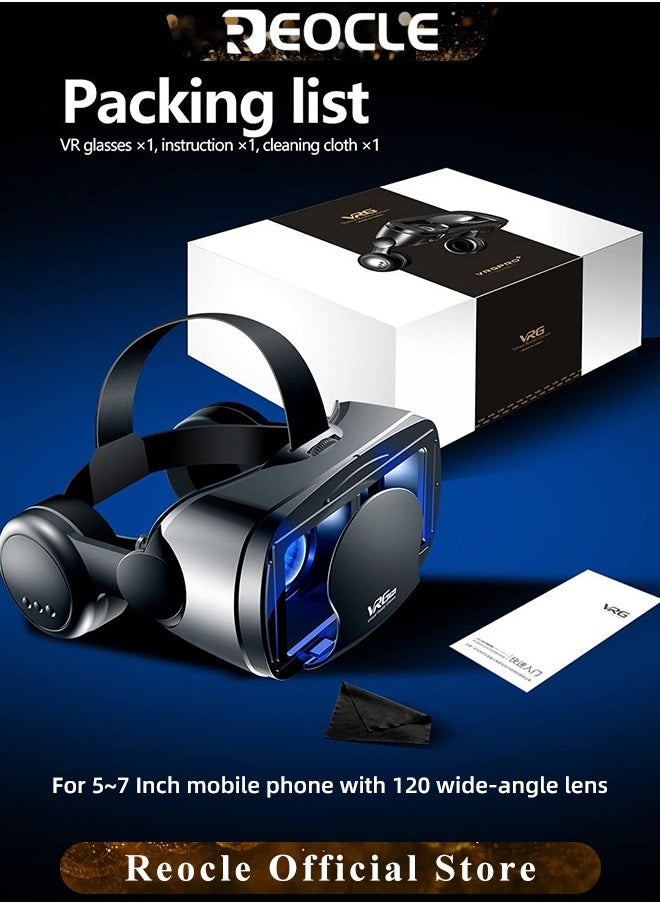 REOCLE - VR Headset Glasses HD 3D VR Glasses Virtual Reality Headset for TV & Phone Movies & Education & Video Games Compatible 5-7 inch - Image 1