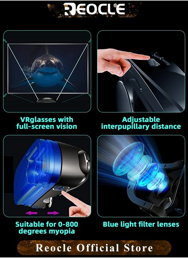 REOCLE - VR Headset Glasses HD 3D VR Glasses Virtual Reality Headset for TV & Phone Movies & Education & Video Games Compatible 5-7 inch - Image 1
