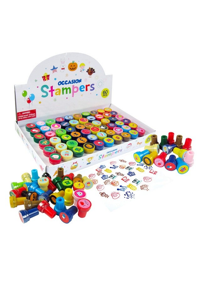 TINYMILLS Tiny Mills 60 Pcs Holidays and Occasions Assorted Stampers for Kids 60 Different Stamper Designs Scrapbooking Craft Stampers Teacher Stampers - Image 1