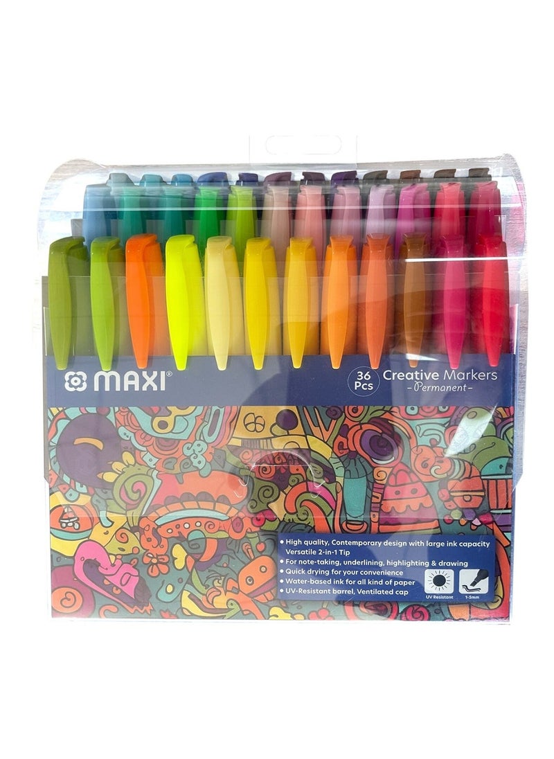 Maxi 36-Piece Creative Permanent Marker Slim Bullet Tip Assorted Colours  - Image 1
