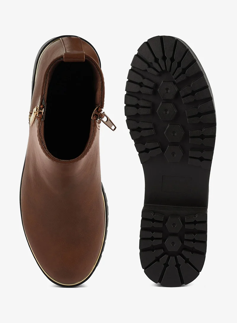 London Rag SH4316_TAN London Rag Women's Metallic Frame Block Heel Boots in Tan for Women | Best Price UAE