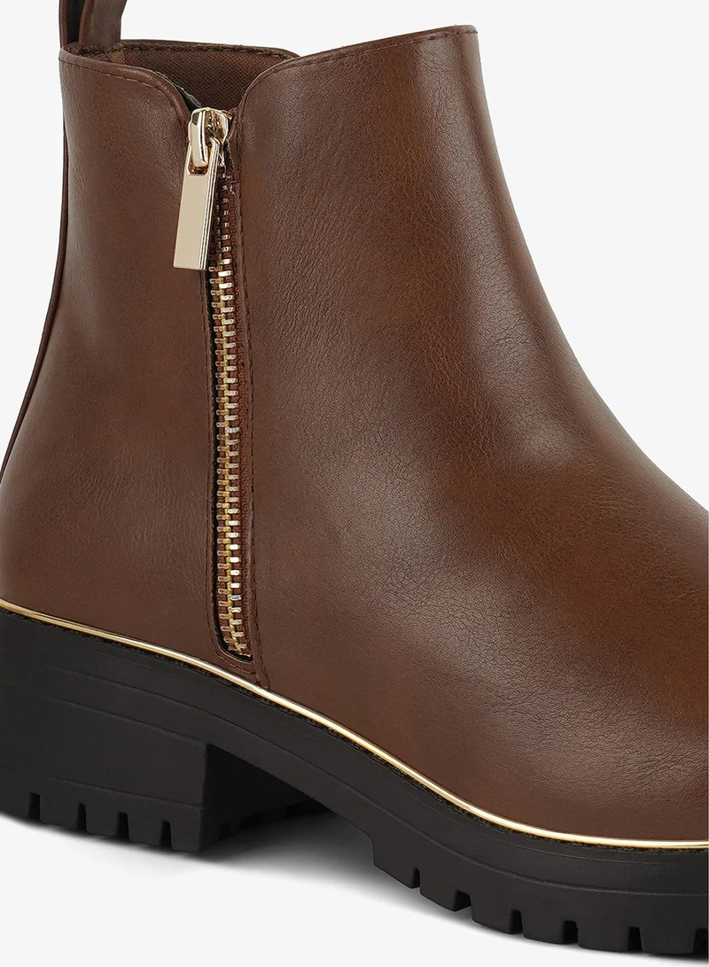 London Rag SH4316_TAN London Rag Women's Metallic Frame Block Heel Boots in Tan for Women | Best Price UAE
