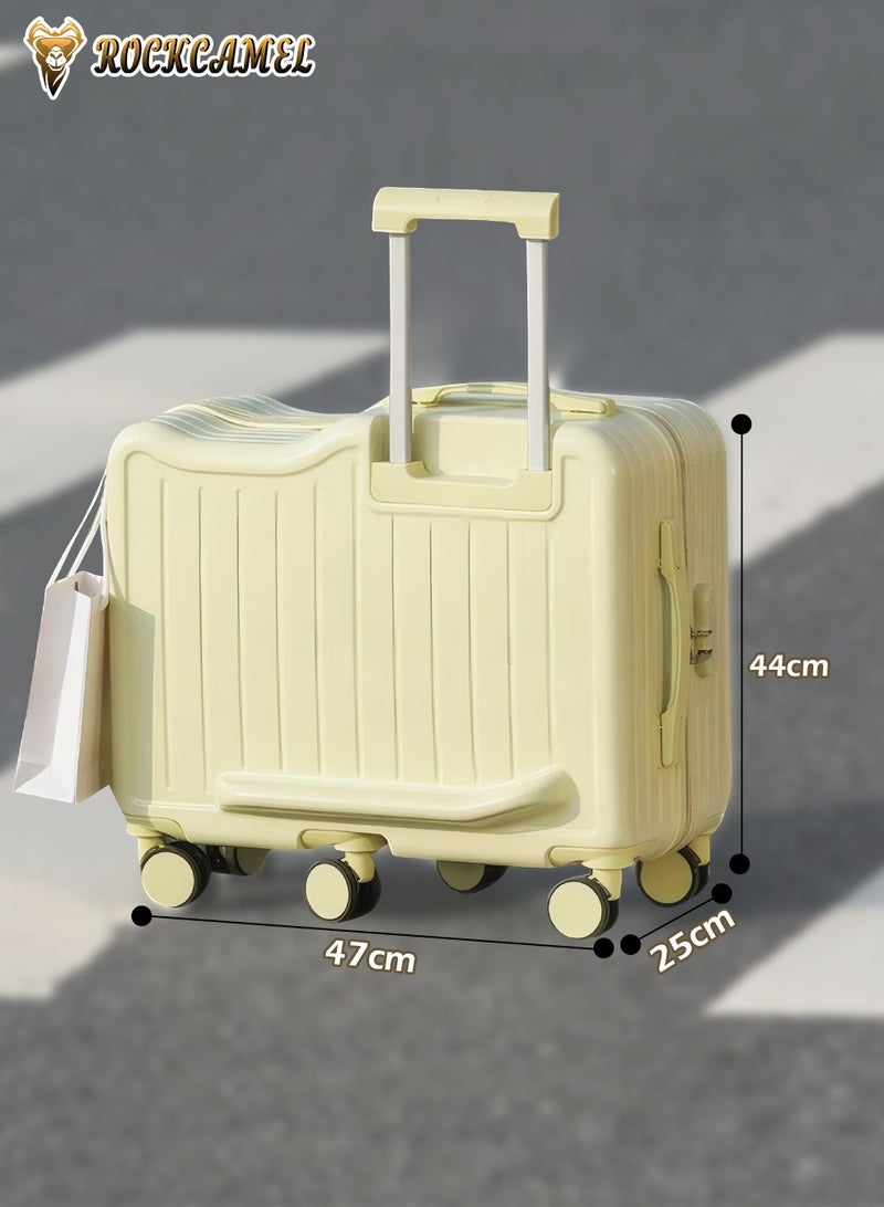 ROCKCAMEL حقيبة أطفال يمكن الركوب عليها، مقصورة ABS صلبة مع حامل كوب وخطاف جانبي، 6 عجلات صامتة 360 درجة، قفل سري مدمج، مقاوم للخدش، حقيبة جذابة للسفر الجوي (أصفر، 22 بوصة) - Image 5