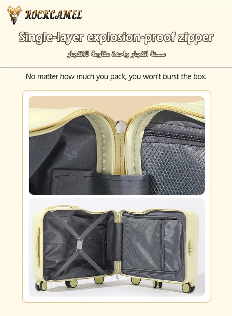 ROCKCAMEL حقيبة أطفال يمكن الركوب عليها، مقصورة ABS صلبة مع حامل كوب وخطاف جانبي، 6 عجلات صامتة 360 درجة، قفل سري مدمج، مقاوم للخدش، حقيبة جذابة للسفر الجوي (أصفر، 22 بوصة) - Image 4