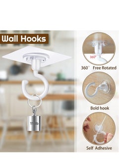 Excefore Adhesive Ceiling Hooks, 9 Pcs Reusable Wall Heavy Duty Hooks, White Plastic Heavy Duty Adhesive Ceiling Hooks, for Kitchen Bathroom Ceiling Wall Office Window  - Image 3