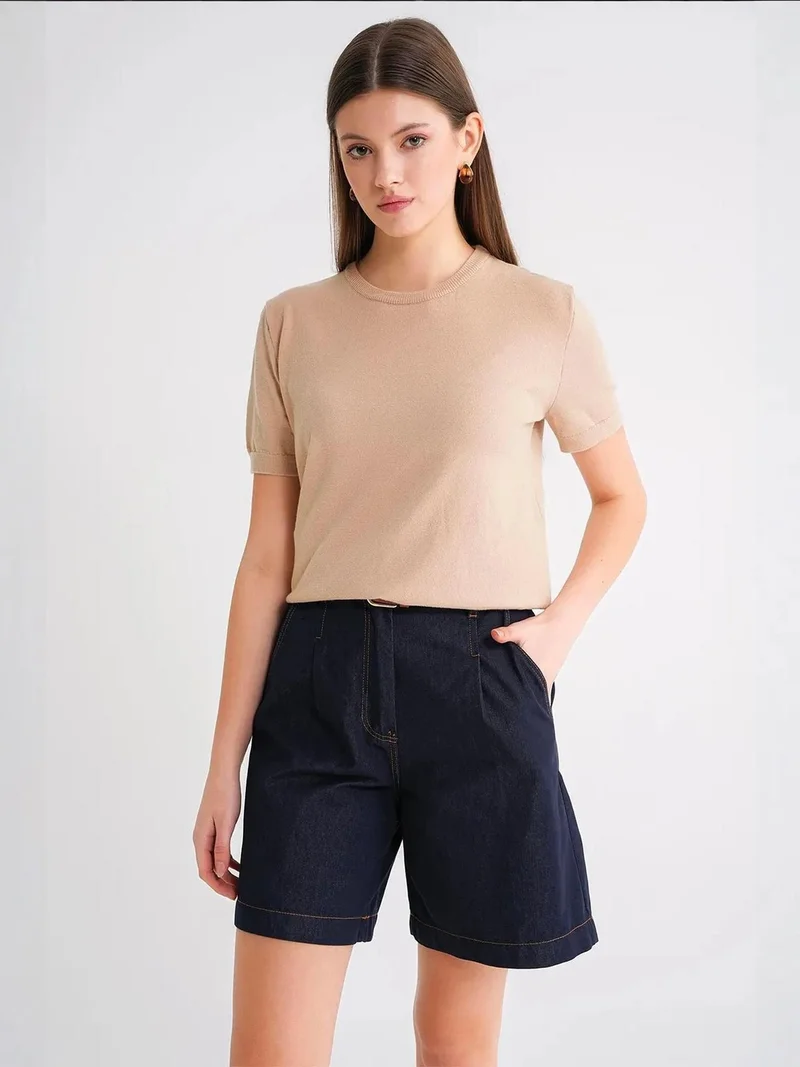 ميكسراي كنزة محبوكة بأكمام قصيرة وياقة دائرية من ميكسراي