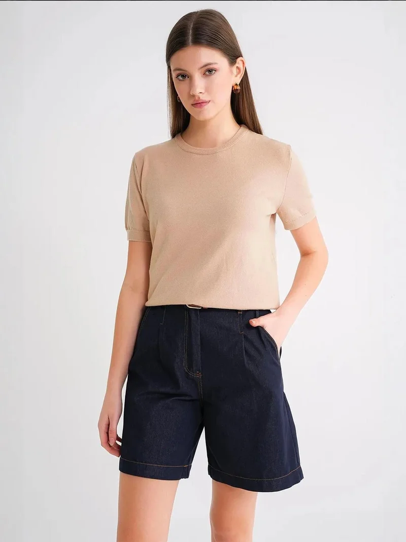 ميكسراي كنزة محبوكة بأكمام قصيرة وياقة دائرية من ميكسراي