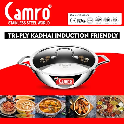 Camro Triply Artisian Kadhai with Lid 28 Cm, 4.4 Liters | Kadhai for Deep Frying | Kadai for Cooking Stainless Steel | Induction Friendly Dishwasher Safe - Image 4