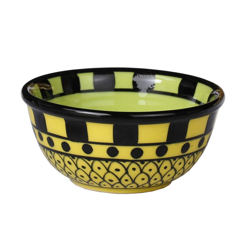 Caffeine Caffeine Ceramic Handmade Green and Yellow Dotted Katori Bowl Set of 1 - Image 1