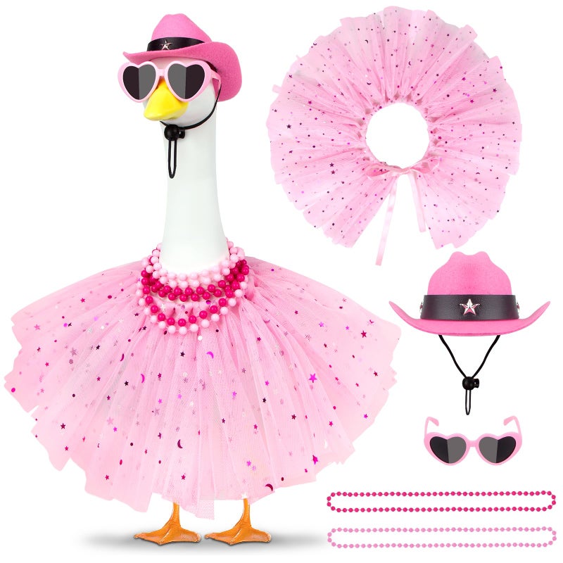 Lixintray Princess Porch Goose Outfits Summer Goose Clothes  Cute Goose Outfit With Tutu Saree Goose Costume Fits 17-23 Inches For Outdoor Garden Lawn Art Decor(Pink) - Image 1