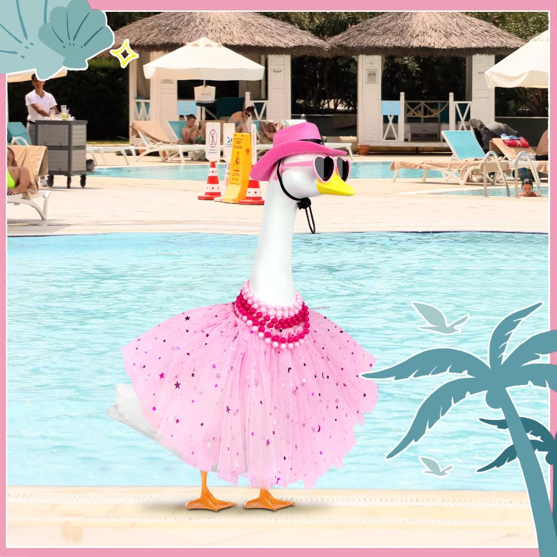 Lixintray Princess Porch Goose Outfits Summer Goose Clothes  Cute Goose Outfit With Tutu Saree Goose Costume Fits 17-23 Inches For Outdoor Garden Lawn Art Decor(Pink) - Image 3