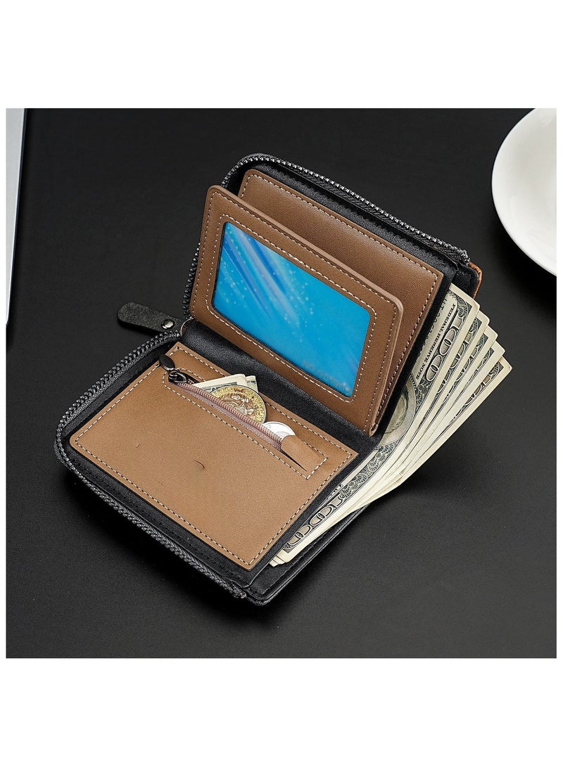 Mens Wallet Leather Short Zipper Wallet Multi Functional Fashionable Card Holder  - Image 2