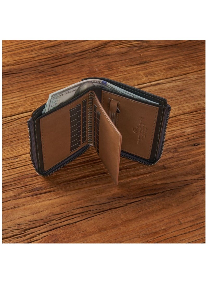 Mens Wallet Leather Short Zipper Wallet Multi Functional Fashionable Card Holder  - Image 4