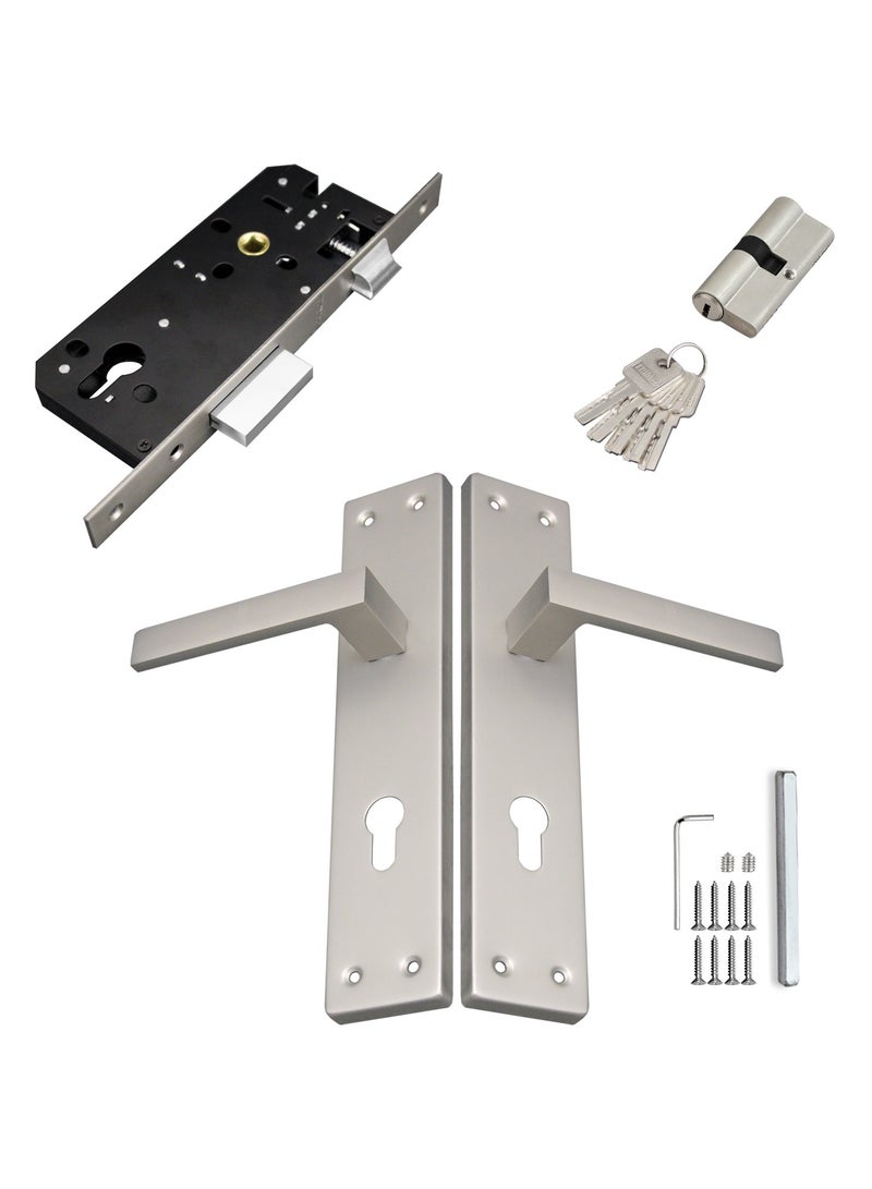 TISMpro Door Handle Lock Set - Aluminum Handle with Lock Body, Cylinder, and 5 Computer Keys with Mounting Screws, TP-7000 Set (MSN) - Image 3