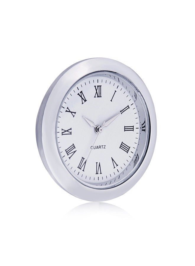 ShoppeWatch Mini Clock Insert Quartz Movement Round 1 7/16" (35mm) Miniature Clock Fit Up White Face Silver Tone Bezel Roman Numerals CK097SL - Image 4