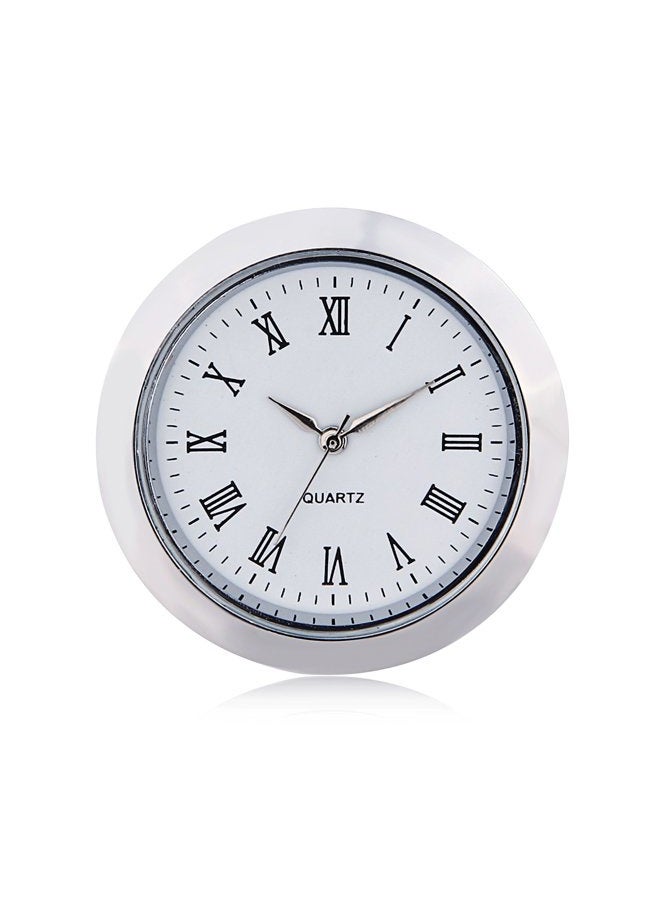 ShoppeWatch Mini Clock Insert Quartz Movement Round 1 7/16" (35mm) Miniature Clock Fit Up White Face Silver Tone Bezel Roman Numerals CK097SL - Image 1