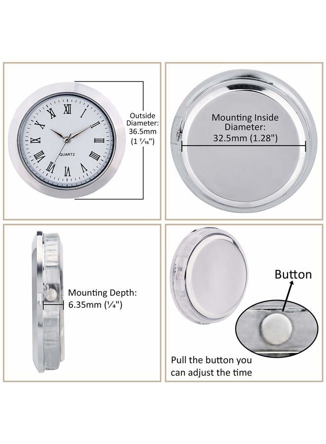 ShoppeWatch Mini Clock Insert Quartz Movement Round 1 7/16" (35mm) Miniature Clock Fit Up White Face Silver Tone Bezel Roman Numerals CK097SL - Image 2