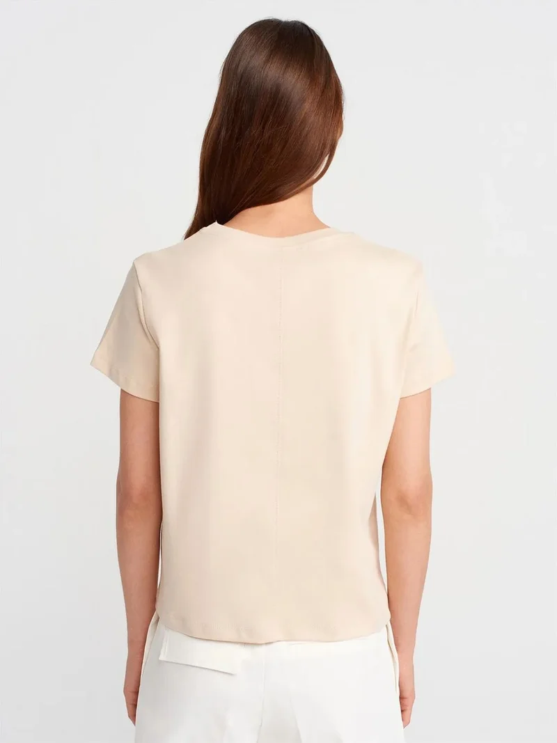 ديلفين DILVIN Women's Cotton Ribbed Crew Neck T-Shirt