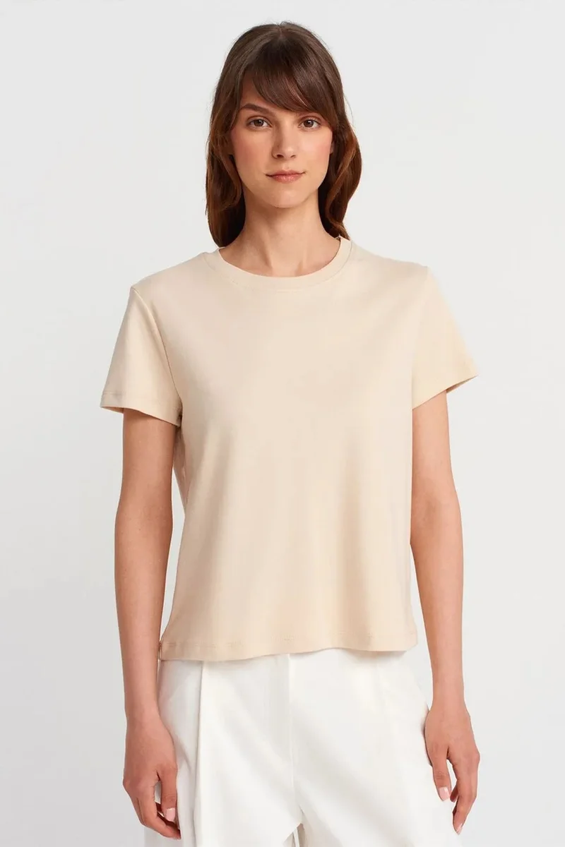 DILVIN Women's Cotton Ribbed Crew Neck T-Shirt