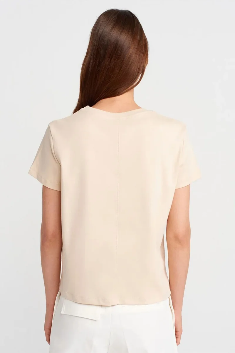 Dilvin Beige Natural DILVIN Women's Cotton Ribbed Crew Neck T-Shirt for Women | Best Price UAE