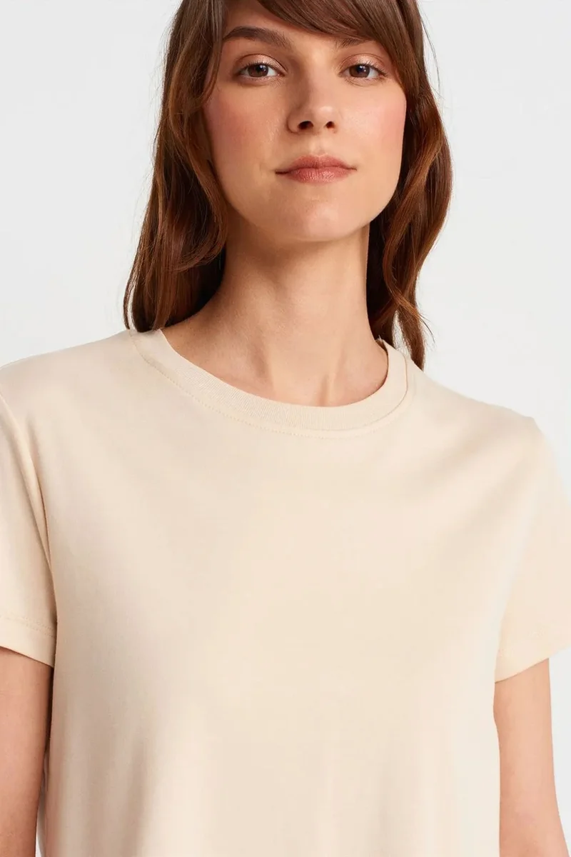 Dilvin Beige Natural DILVIN Women's Cotton Ribbed Crew Neck T-Shirt for Women | Best Price UAE