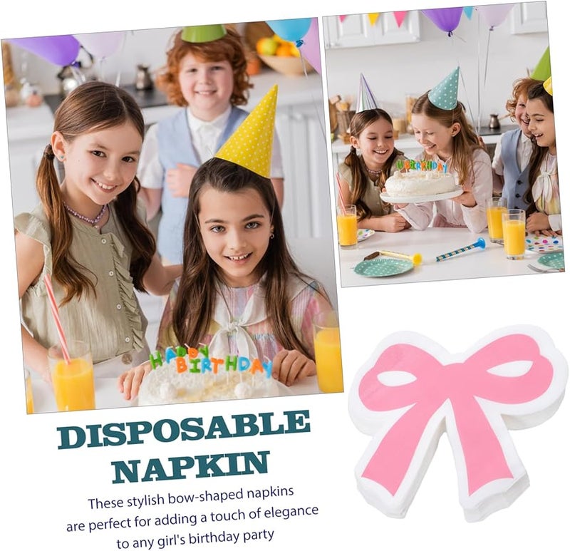 Pink Bow Napkins Disposable Paper Tissues 40 Count for Birthday Party Table Decor - Image 4