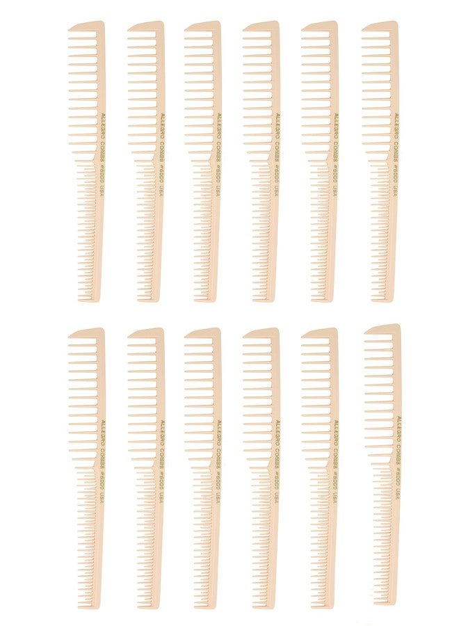 Allegro Combs 6000 Teasing Combs Lift Vent Hair Combs Space Tooth Wide Tooth Barber Stylist Curly Hair Parting 12 Pc. (New Light Peach) - Image 1