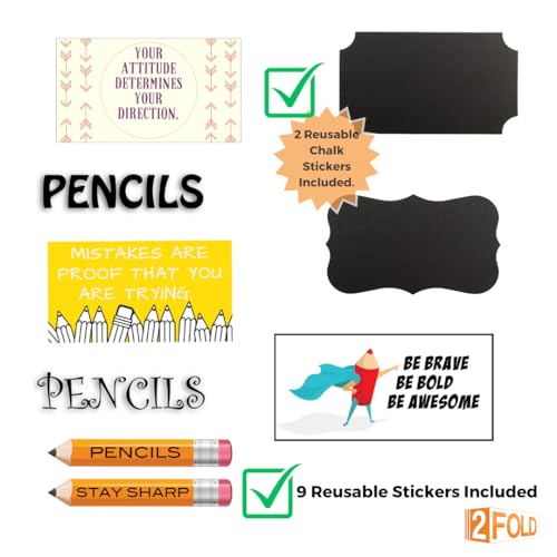 2Fold Pencil Dispenser for Classroom - Stainless Steel Bulk Pencil Holder for Desk - Includes Removable Label Stickers - Teacher Must Haves for Organization - Holds up to 200 Pencils (Silver) - Image 2