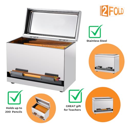 2Fold Pencil Dispenser for Classroom - Stainless Steel Bulk Pencil Holder for Desk - Includes Removable Label Stickers - Teacher Must Haves for Organization - Holds up to 200 Pencils (Silver) - Image 3