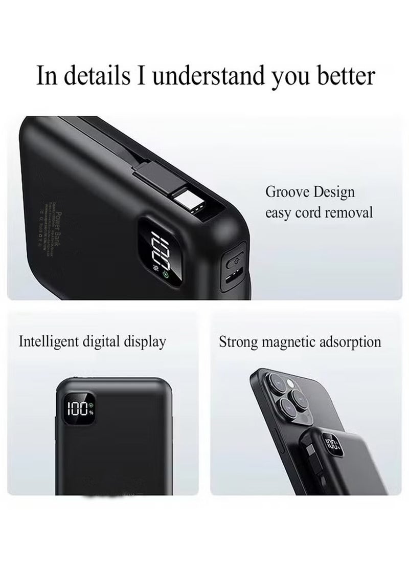 10000 mAh Power Bank,Portable Charger With Built-InCable,PD 20W Output With TYPE-C,1 USB-A, Fast Charging Battery Pack For iPhone 16/15/14 Series, Galaxy, iPad, AirPods, And More Black