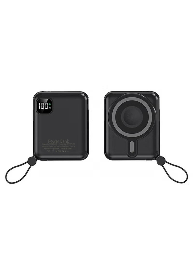 10000 mAh Power Bank,Portable Charger With Built-InCable,PD 20W Output With TYPE-C,1 USB-A, Fast Charging Battery Pack For iPhone 16/15/14 Series, Galaxy, iPad, AirPods, And More Black