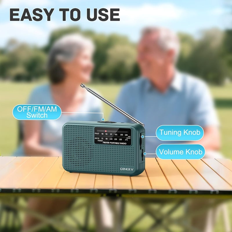 Green AM FM Portable Mini Radio with Telescopic Antenna and Headphone Jack - Image 3