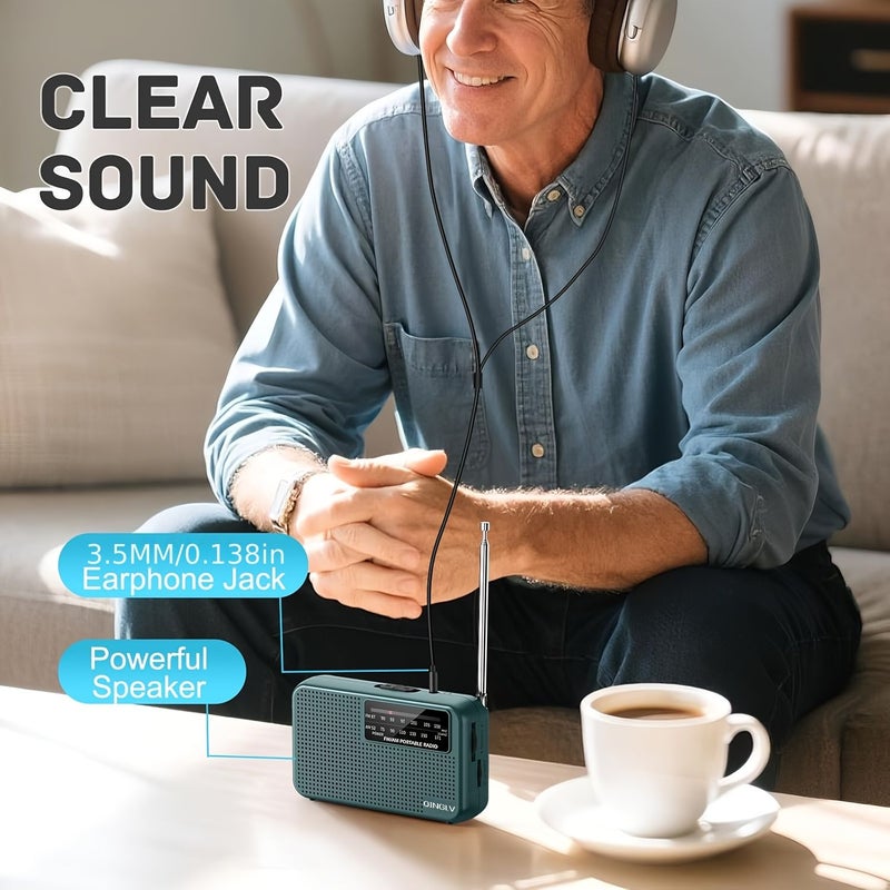 Green AM FM Portable Mini Radio with Telescopic Antenna and Headphone Jack - Image 5