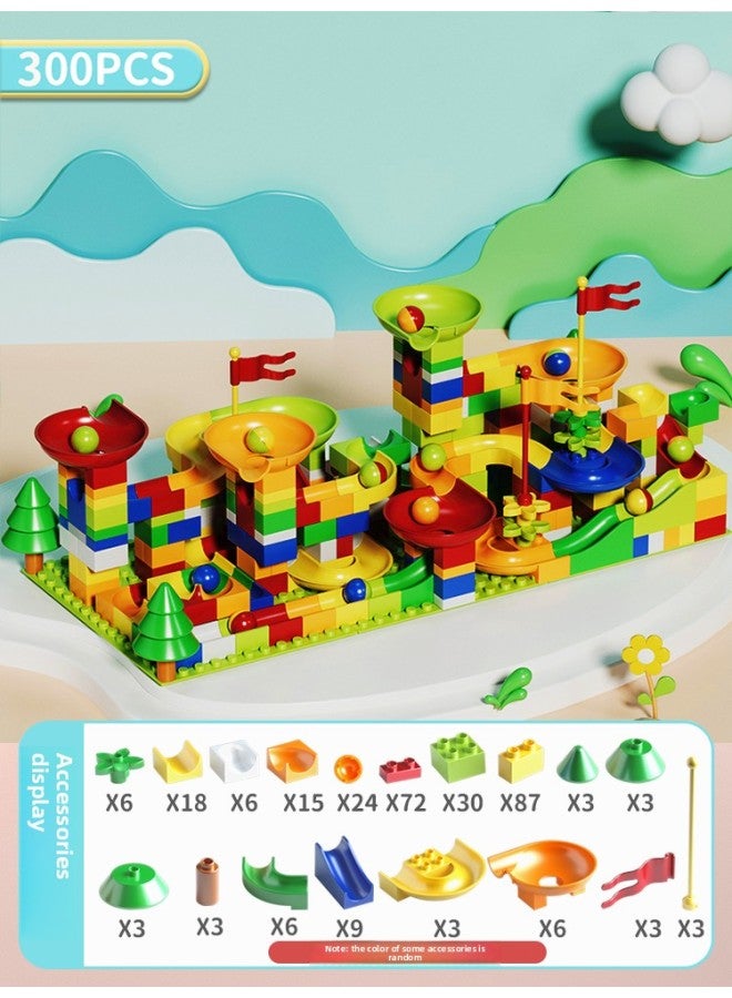 Varied Ball Slide Pinball Slide Track Building Blocks Assembled Toy Boy Big Particle Educational Children Kids-Color:[300pcs] Slide Building Blocks - Large Particles Containing 12 Balls + No Base Plate  - Image 1