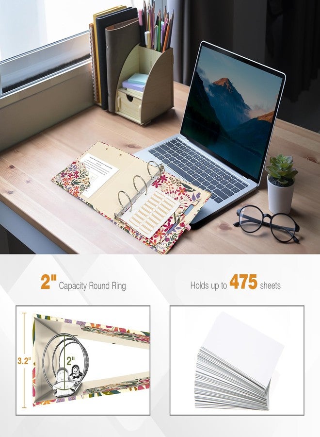 Ospelelf Mini 3 Ring Binder 2 Inch, Cute Binder for 5.5" x 8.5" with 5 Tab Dividers, File Folder Labels and Low Profile Clipboards, Floral Binder for School Supplies and Office Supplies - Image 2