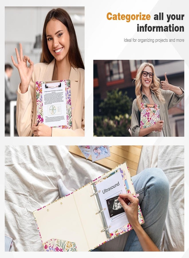 Ospelelf Mini 3 Ring Binder 2 Inch, Cute Binder for 5.5" x 8.5" with 5 Tab Dividers, File Folder Labels and Low Profile Clipboards, Floral Binder for School Supplies and Office Supplies - Image 4