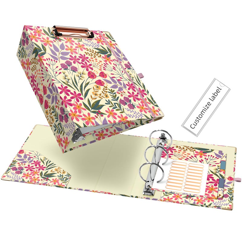 Ospelelf Mini 3 Ring Binder 2 Inch, Cute Binder for 5.5" x 8.5" with 5 Tab Dividers, File Folder Labels and Low Profile Clipboards, Floral Binder for School Supplies and Office Supplies - Image 1