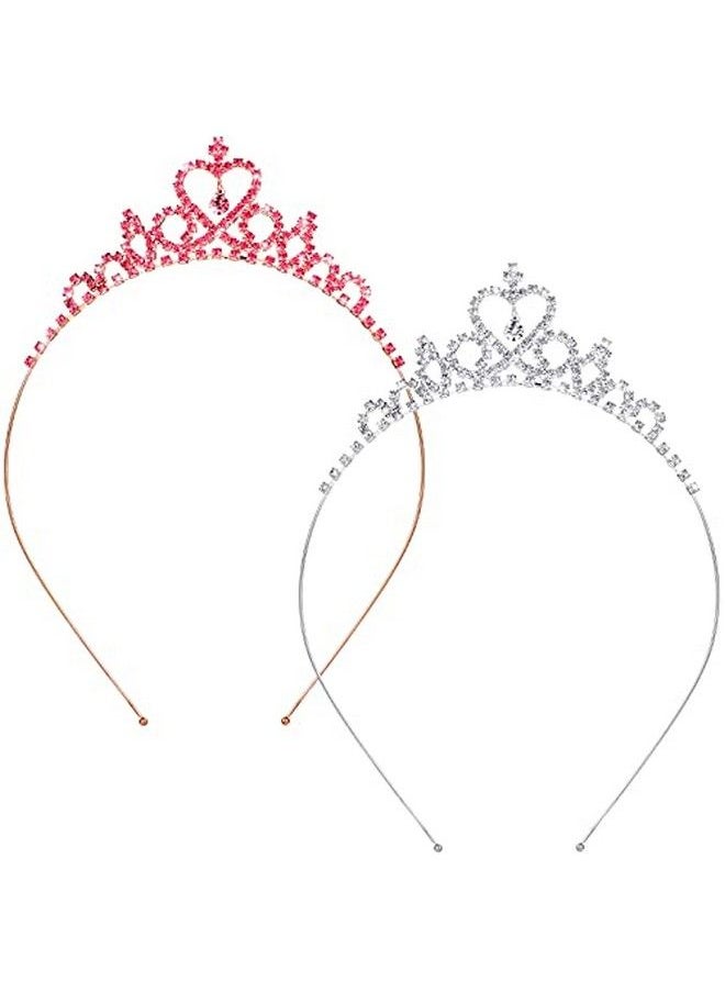 Chuangdi 2 Pieces Girls Crystal Tiara Princess Crystal Headband Heart Rhinestone Tiara Crown For Kids Wedding Birthday Party (Classic Style)  - Image 1