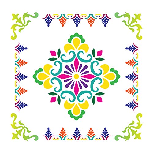 SWAGSTATION Mandala Rangoli Stencils Set Rangoli Stencil Big Size for Floor (Set of 7 Stencil, 6 Rangoli Colors Set, Mandala Decorative Stencils Combo) Mandala Rangoli Making Tools Kit, Multi - Image 4