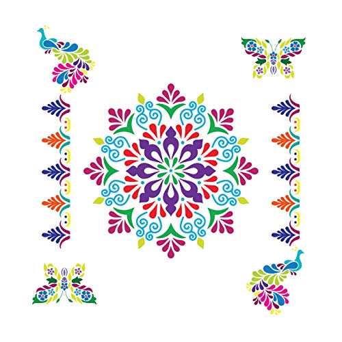 SWAGSTATION Mandala Rangoli Stencils Set Rangoli Stencil Big Size for Floor (Set of 7 Stencil, 6 Rangoli Colors Set, Mandala Decorative Stencils Combo) Mandala Rangoli Making Tools Kit, Multi - Image 5