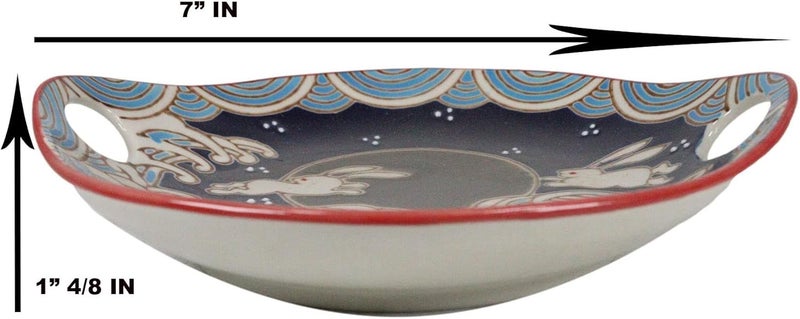 Ebros Gift Ebros White Rabbits Jumping Over Black Moon Appetizer Snack Serving Coupe Plate Dish With Chopsticks And Built In Rest Set Small Flat Bowl For Hors Doeuvres Sushi Ice Cream Serveware Plates 2 - Image 2