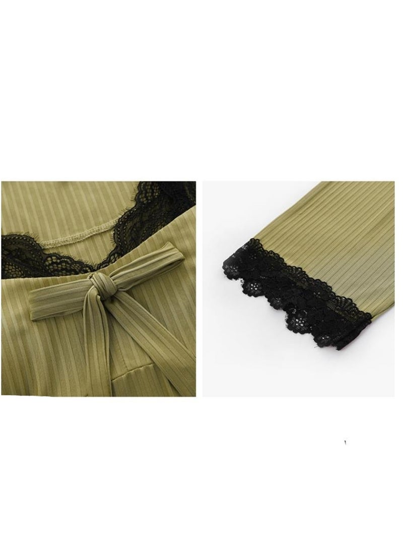 Pregnant women's lace short-sleeved ice silk pajamas with pads - Image 4