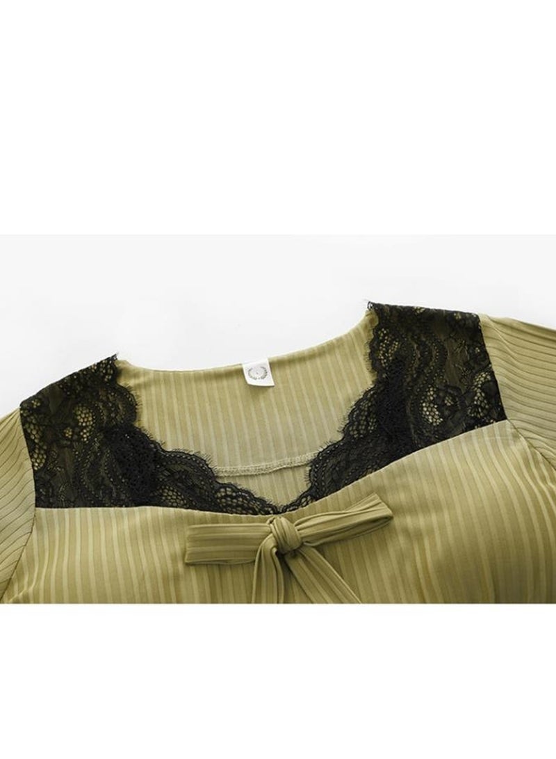 Pregnant women's lace short-sleeved ice silk pajamas with pads - Image 3