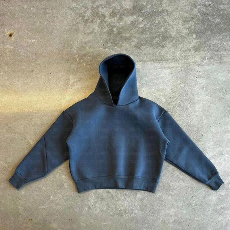 2024 Europe and the United States cross-border casual simple couple fashion hoodie sweatshirt solid color loose sweater pants wholesale Blue top 2172#