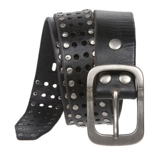 Beltiscool 1 1/2" (38 mm) Snap on Vintage Cowhide Metal Circle Studded Leather Belt, Black | 38" - Image 2