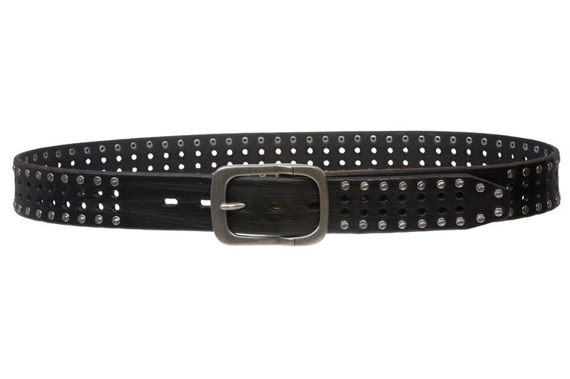 Beltiscool 1 1/2" (38 mm) Snap on Vintage Cowhide Metal Circle Studded Leather Belt, Black | 38" - Image 3
