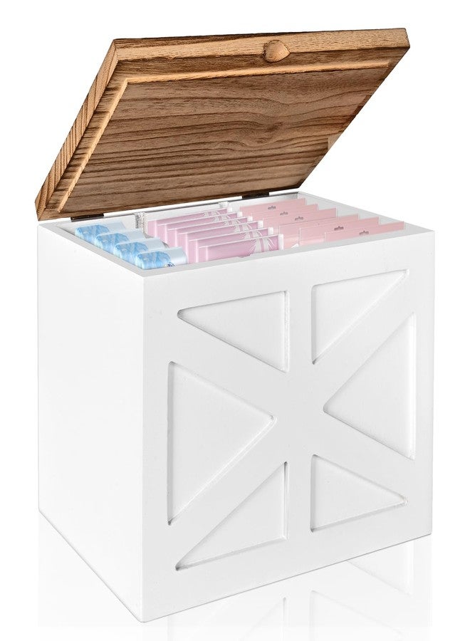 ZELURA Tampon holder for bathroom，Feminine Product Organizer With Lid，Wood Tampon storage(White) - Image 1
