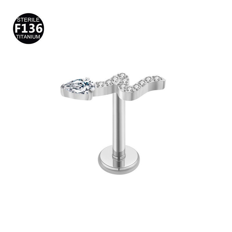 F136 Titanium Alloy Lip Nail Ear Bone Nail Cone Pendant 5A Zircon Korean Flower Wing Ear Nail 1.2 Thick 0.9 Teeth - Image 1